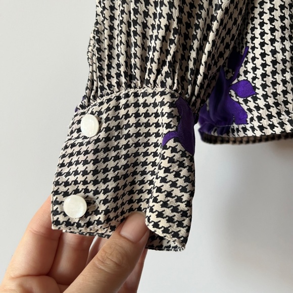 Vintage 80s 90s Carlisle Button Up Houndstooth Blouse - Picture 6 of 8